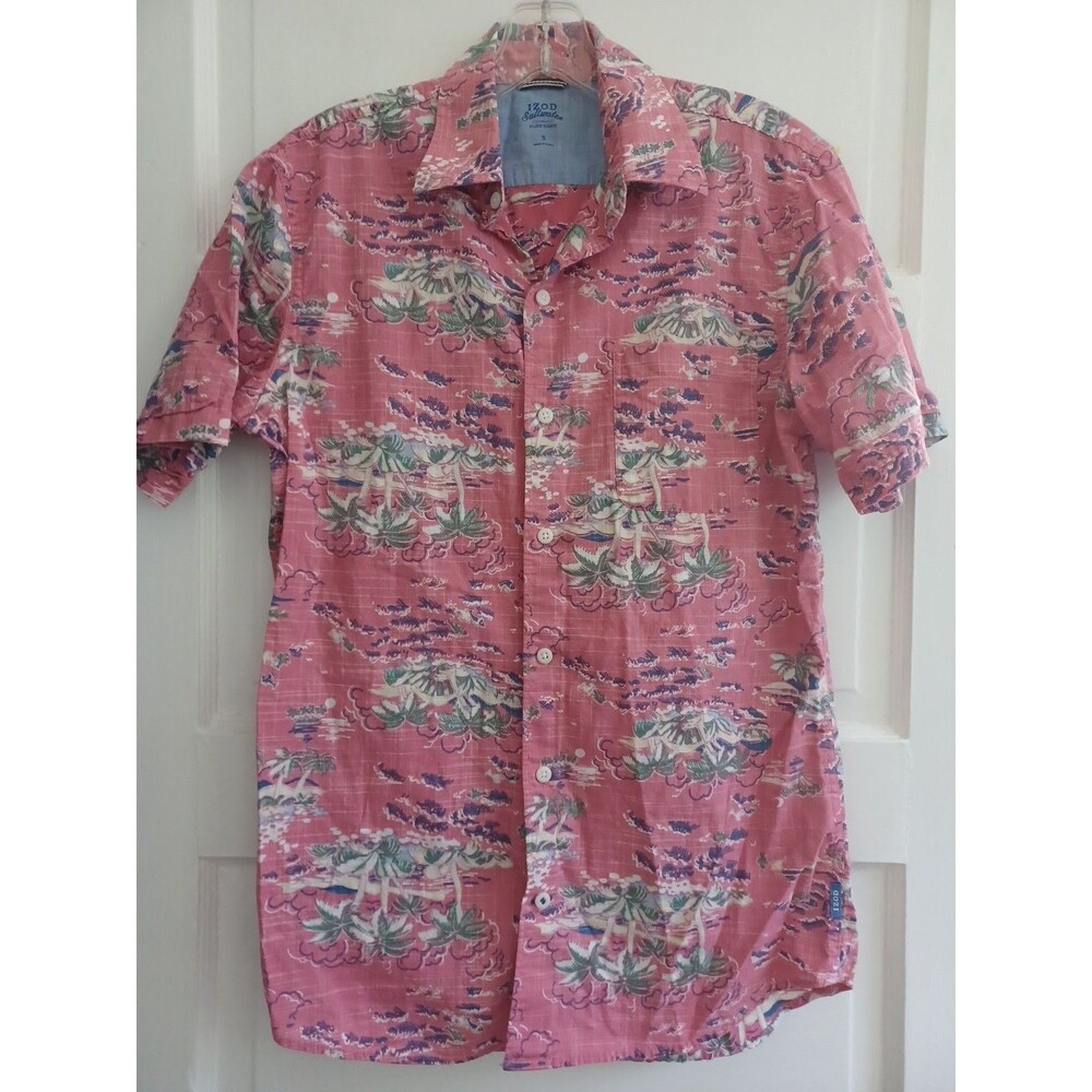 Izod Saltwater Hawaiian buttonfront shirt mens S short sl. vacation beach coast